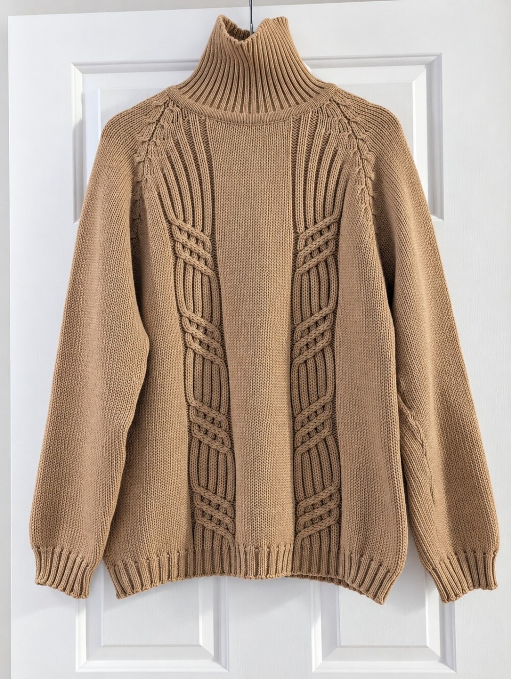 Vintage 70s 80s WOLSEY Chunky Cable Knit Funnel Neck Sweater 100% Pure Wool S/M